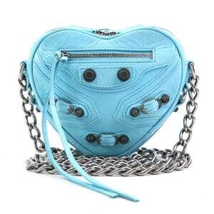 Balenciaga LE CAGOLE HEART shoulder bag blue silver leather